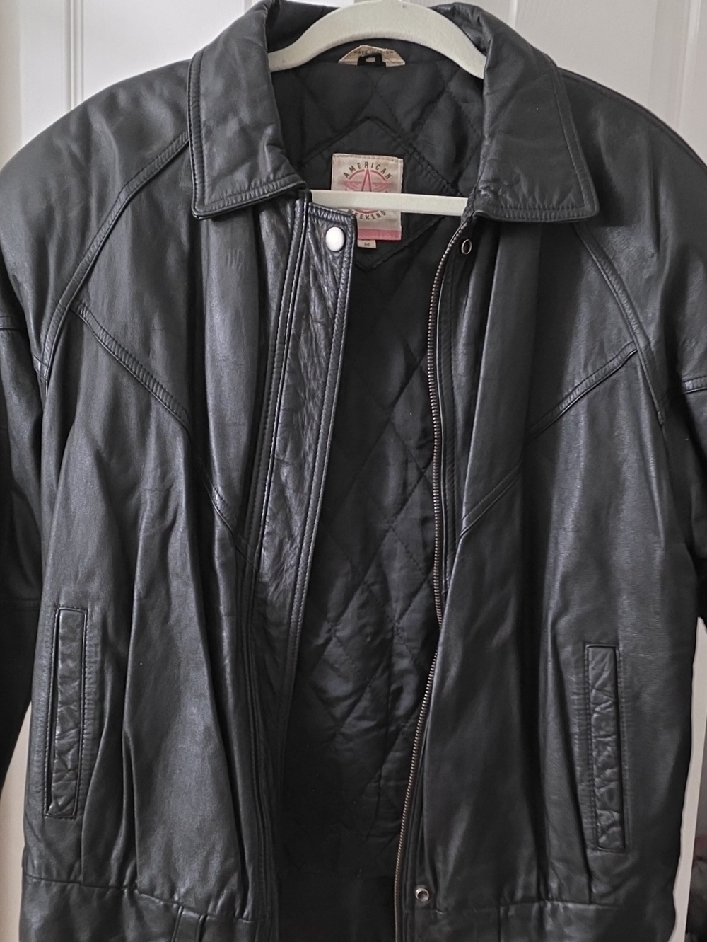 Men's Black Leather Bomber Jacket by American Exchange